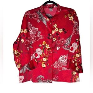 Natori Pajama Top Women’s Large Phoenix Floral Warp Long Kimono Sleeve